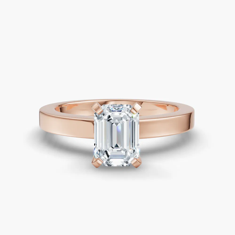 Certified 1 carat Lab Grown Diamond Emerald Cut Solitaire, Classic, Simple Engagement Ring in 14K Rose Gold-Elun