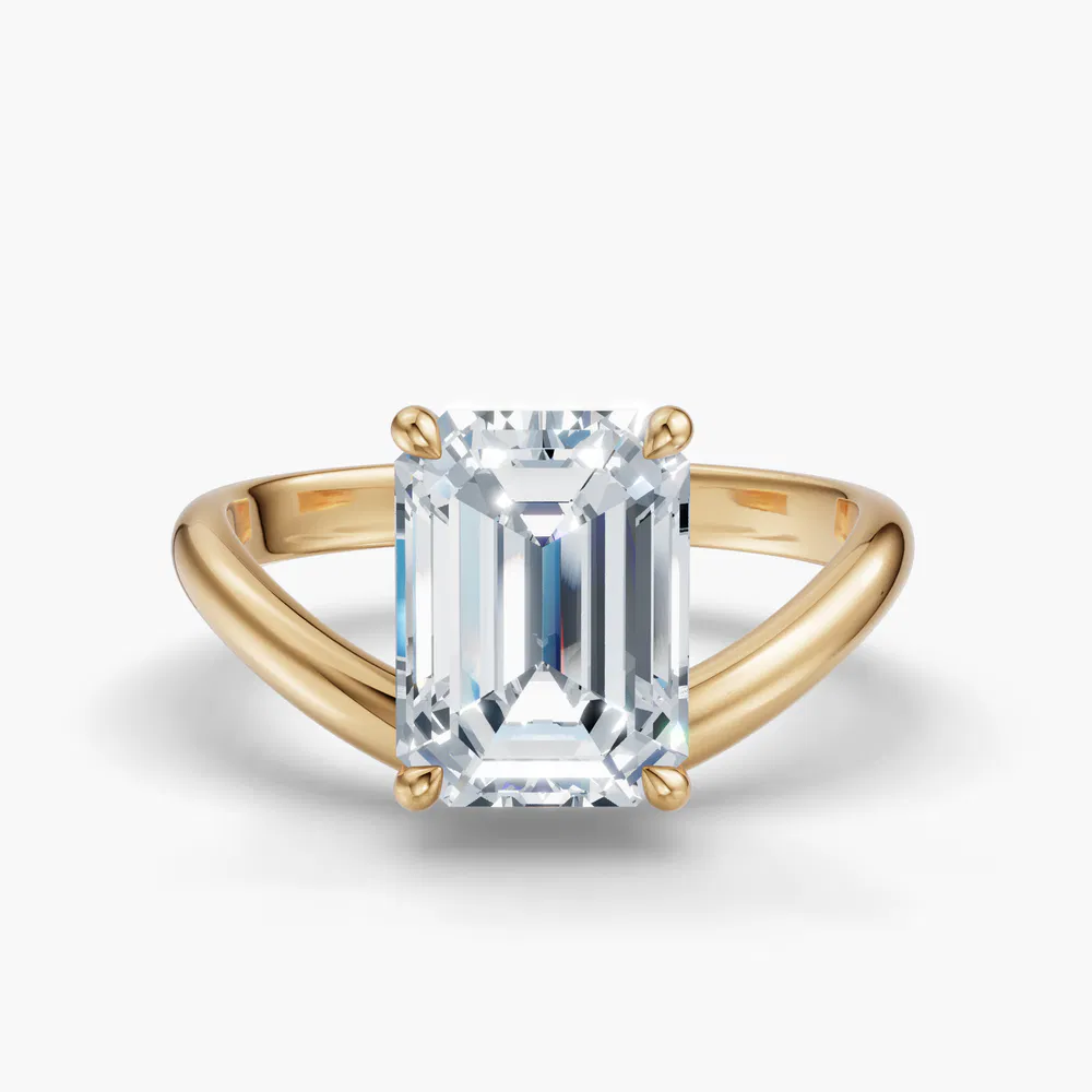 Certified 1 carat Lab Grown Diamond Emerald Cut Solitaire, Floating Engagement Ring in 14K Yellow Gold-Thal