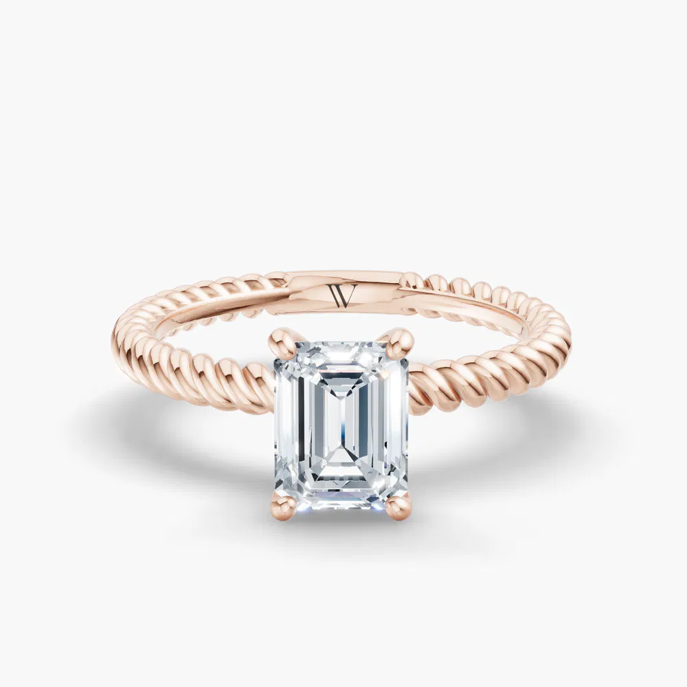 Certified 1 carat Lab Grown Diamond Emerald Cut Solitaire, Twist, Vintage Engagement Ring in 14K Rose Gold-Liray