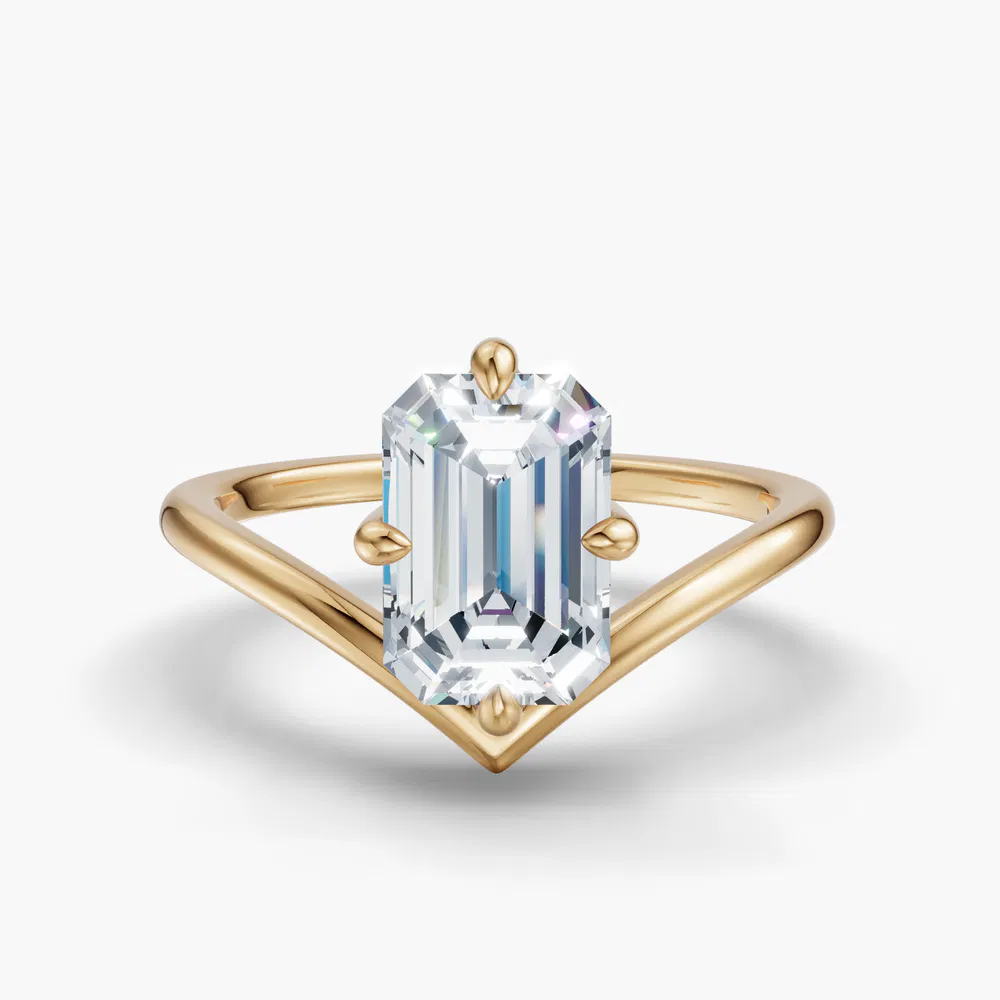Certified 1 carat Lab Grown Diamond Emerald Cut Solitaire, Floating Engagement Ring in 18K Yellow Gold-Lira