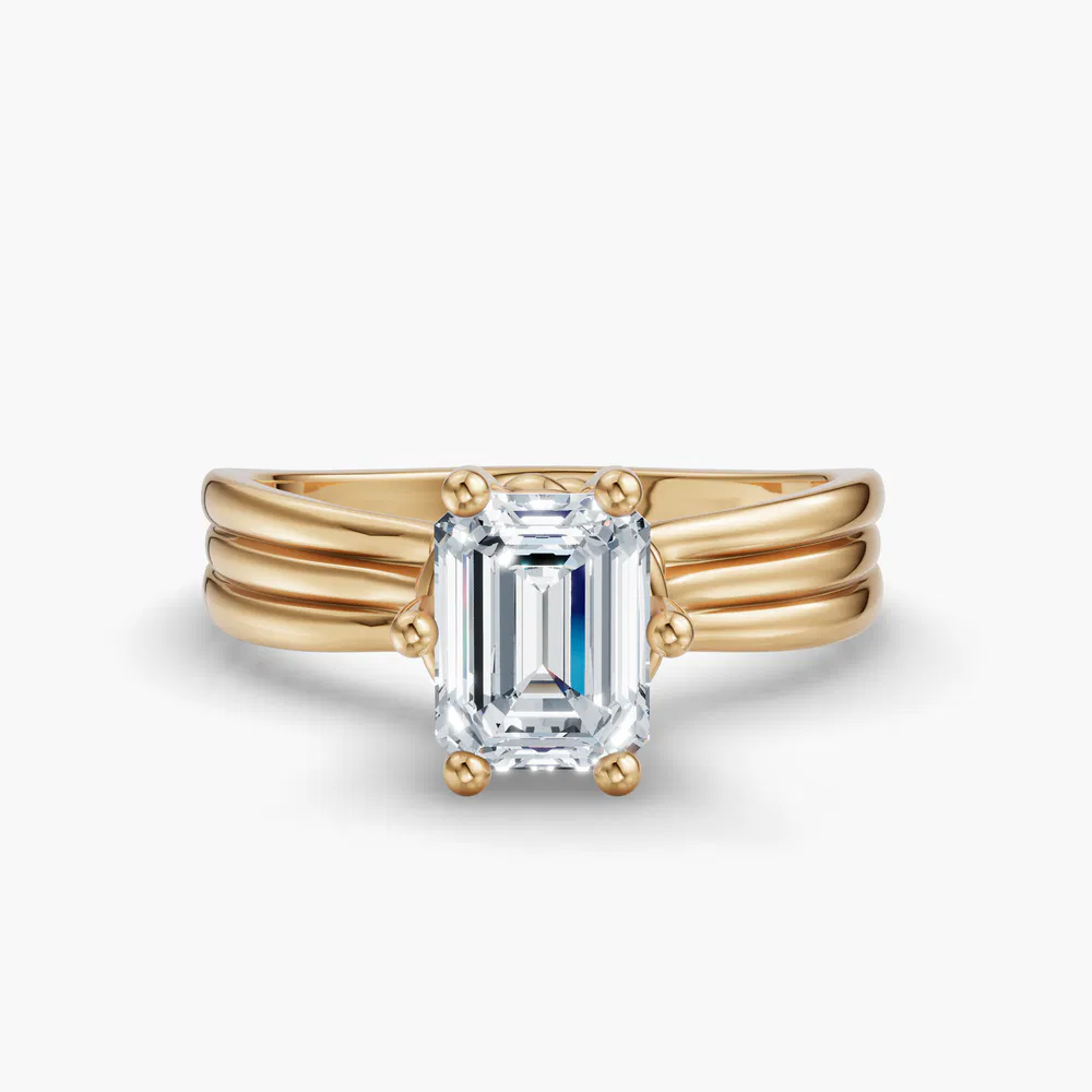 Certified 1 carat Lab Grown Diamond Emerald Cut Solitaire, Floating Engagement Ring in 14K Yellow Gold-Celest