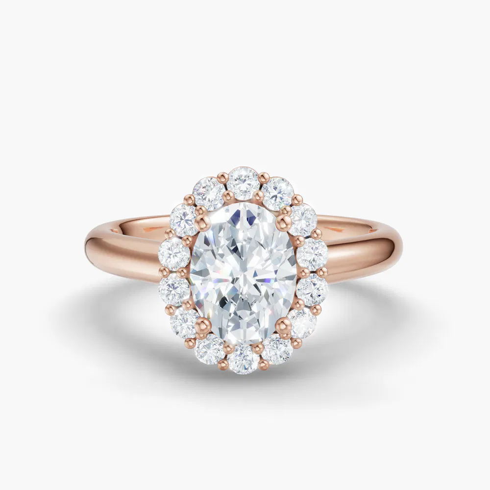 Certified 1 carat Lab Grown Diamond Oval Cut Cathedral, Halo, Floral Engagement Ring in 18K Rose Gold-Arwen