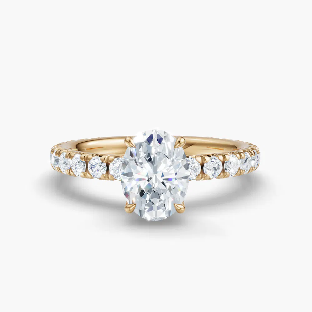 Certified 1 carat Lab Grown Diamond Oval Cut Pavé, Hidden Halo, Low profile Engagement Ring in 14K Yellow Gold-Cyrra