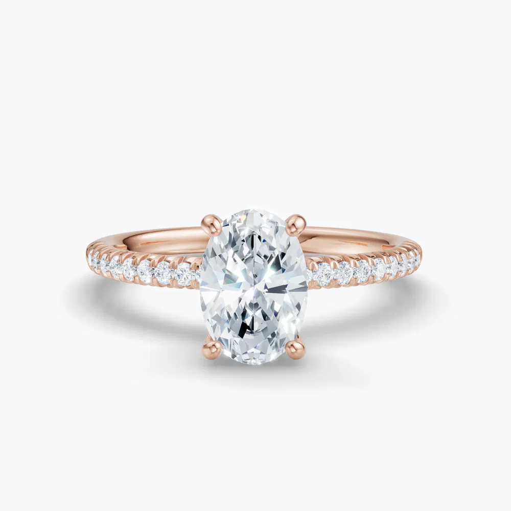 Certified 1 carat Lab Grown Diamond Oval Cut Pavé, Classic, Simple Engagement Ring in 14K Rose Gold-Glaciry
