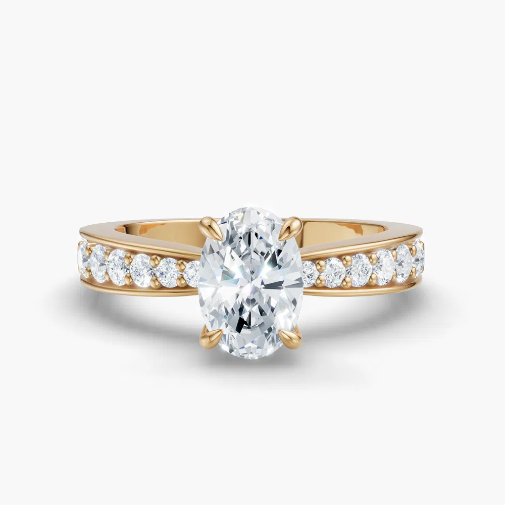 Certified 1 carat Lab Grown Diamond Oval Cut Pavé, Channel Set, Classic Engagement Ring in 18K Yellow Gold-Kaelis