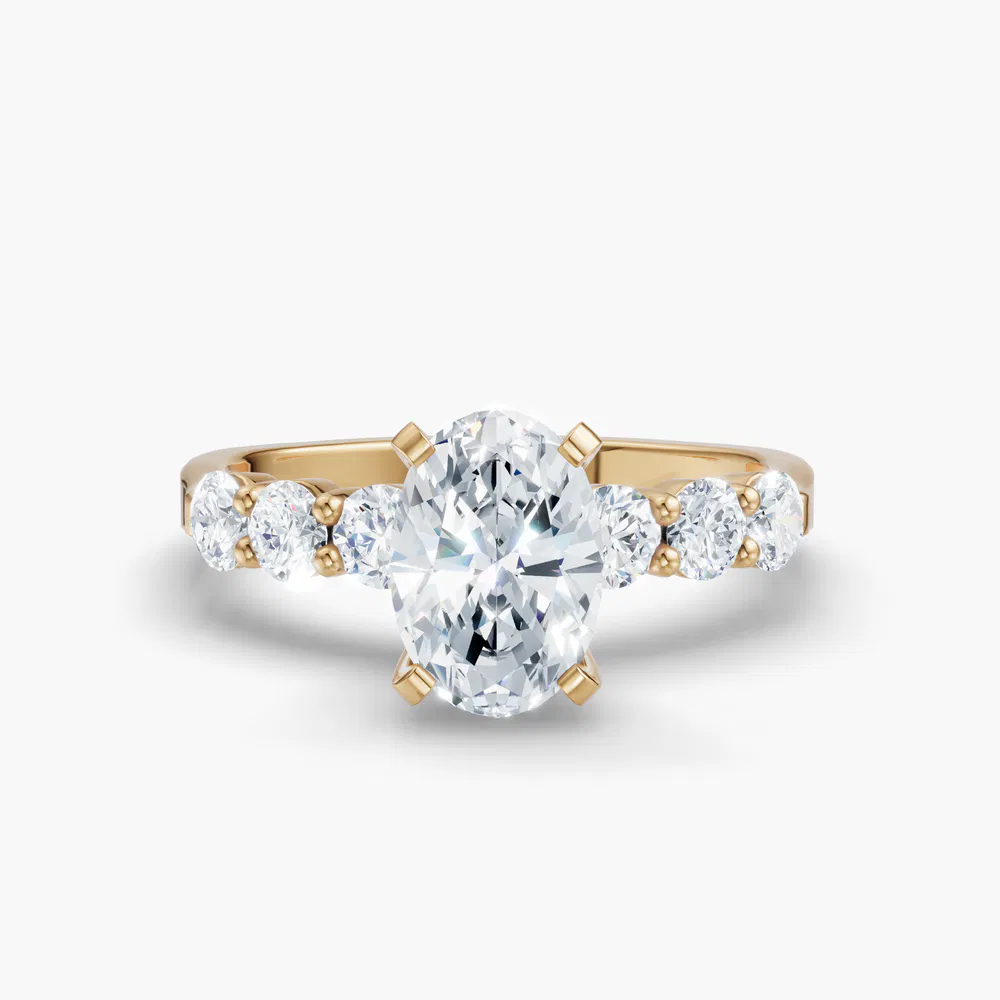 Certified 1 carat Lab Grown Diamond Oval Cut Side Stone Engagement Ring in 18K Yellow Gold-Nylis