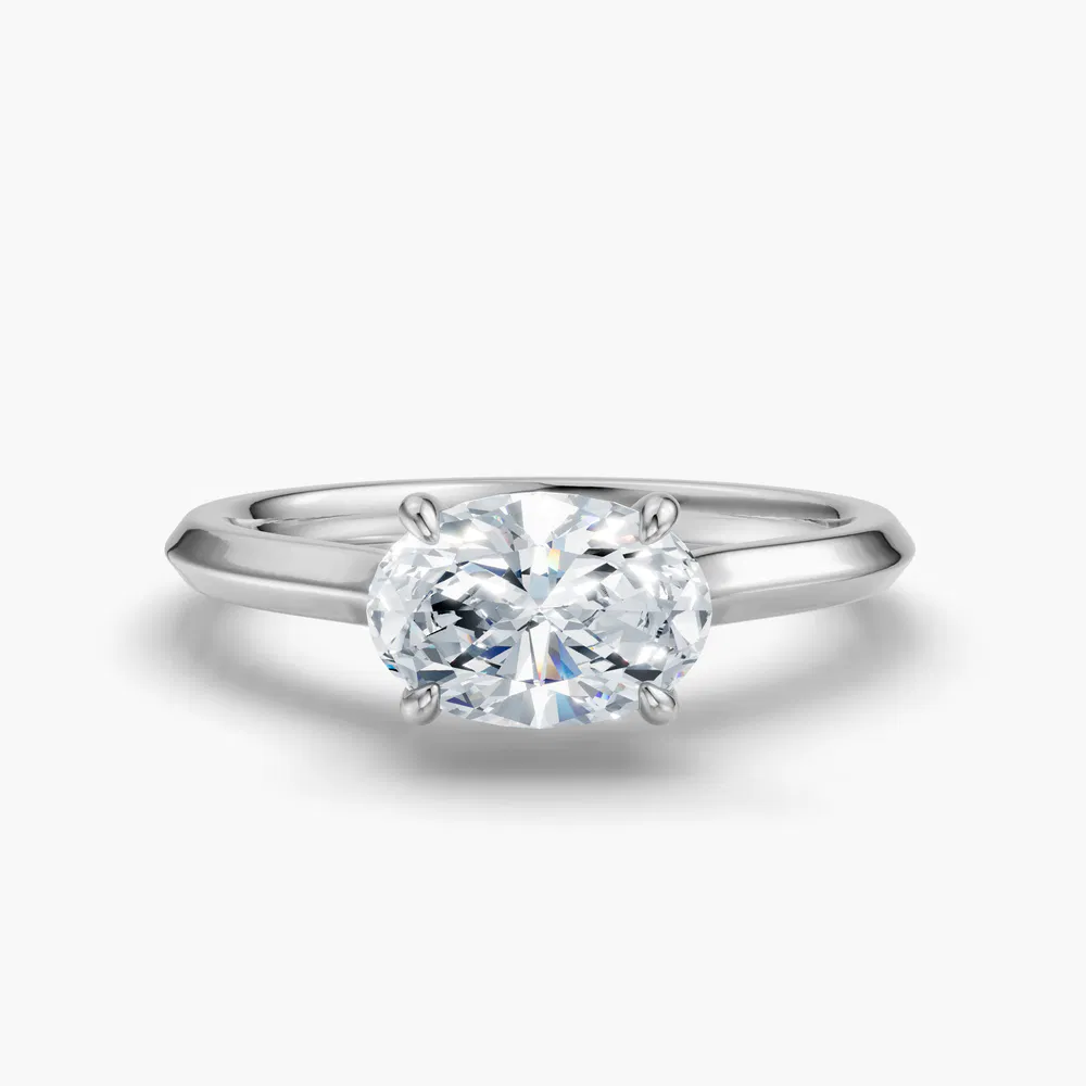 Certified 1 carat Lab Grown Diamond Oval Cut Solitaire, Cathedral, East-West Engagement Ring in 18K White Gold-Zori