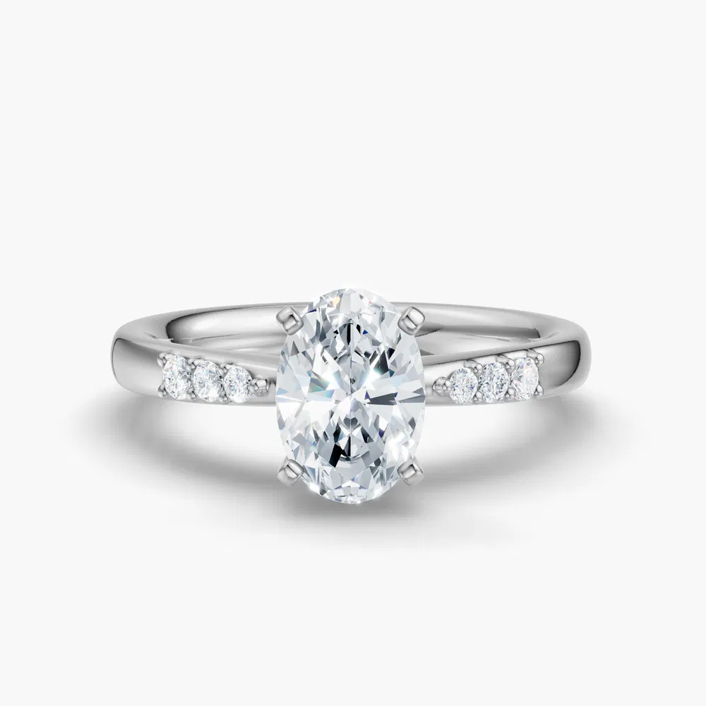Certified 1 carat Lab Grown Diamond Oval Cut Side Stone Engagement Ring in 14K White Gold-Jubatu