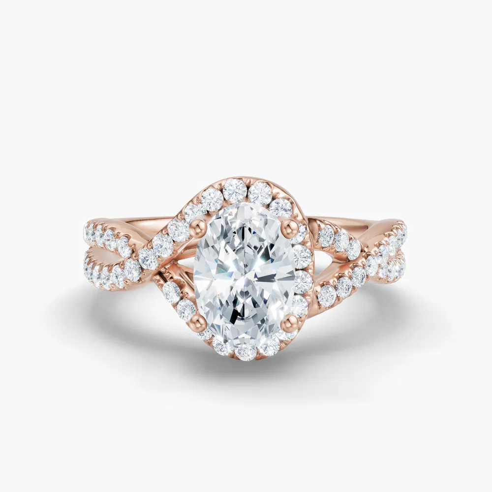 Certified 1 carat Lab Grown Diamond Oval Cut Unique, Pavé, Halo Engagement Ring in 18K Rose Gold-Stellune