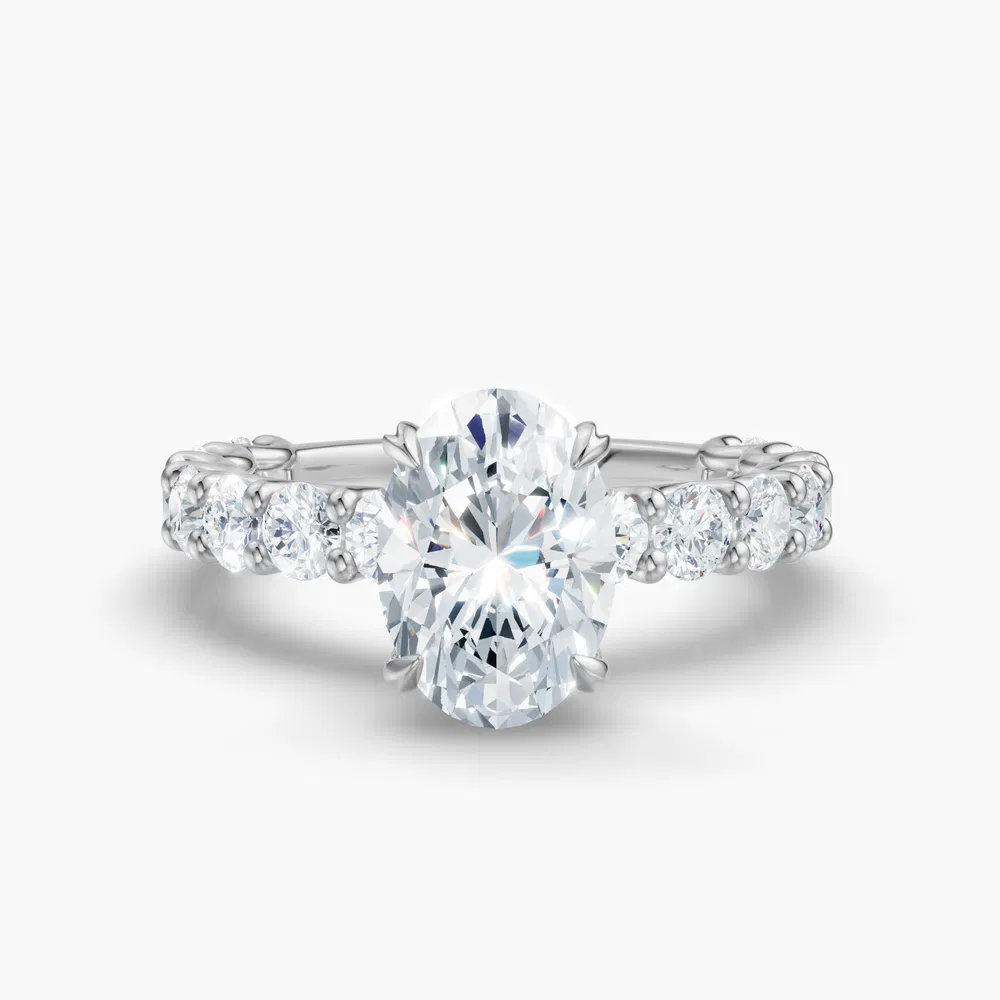 Certified 1 carat Lab Grown Diamond Oval Cut Hidden Halo, Side Stone Engagement Ring in 18K White Gold-Miro