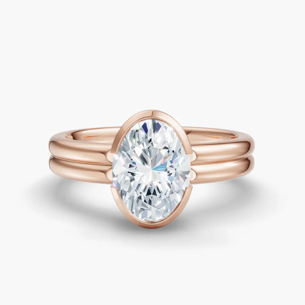 Certified 1 carat Lab Grown Diamond Oval Cut Solitaire, Bezel, Modern Engagement Ring in 18K Rose Gold-Sena