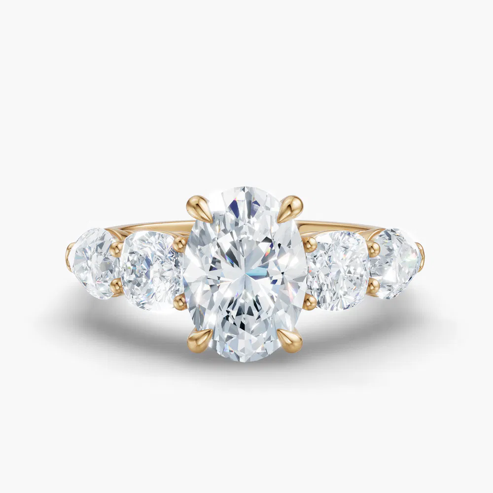 Certified 1 carat Lab Grown Diamond Oval Cut Five Stone, Side Stone Engagement Ring in 14K Yellow Gold-Riva