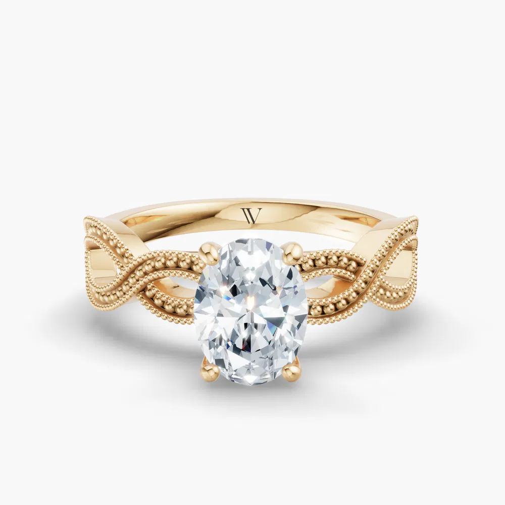 Certified 1 carat Lab Grown Diamond Oval Cut Solitaire, Vintage, Unique Engagement Ring in 18K Yellow Gold-Niva