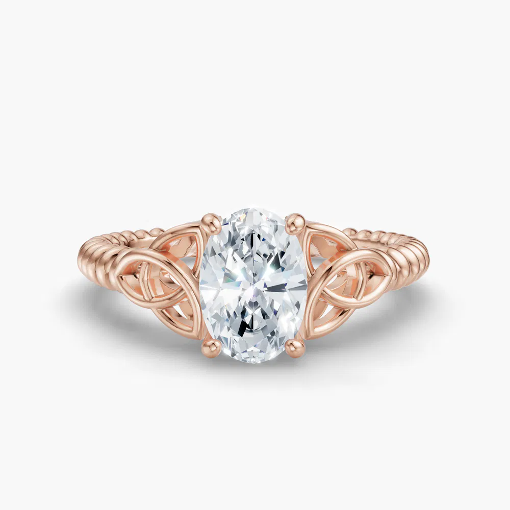 Certified 1 carat Lab Grown Diamond Oval Cut Solitaire, Twist, Celtic Engagement Ring in 18K Rose Gold-Thalyn