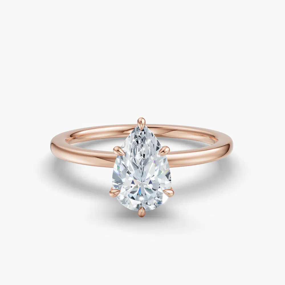 Certified 1 carat Lab Grown Diamond Pear Cut Hidden Halo Engagement Ring in 14K Rose Gold-Helia