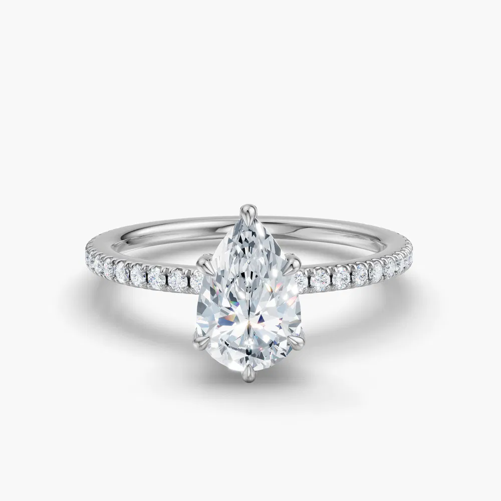 Certified 1 carat Lab Grown Diamond Pear Cut Pavé, Hidden Halo Engagement Ring in 18K White Gold-Orhi
