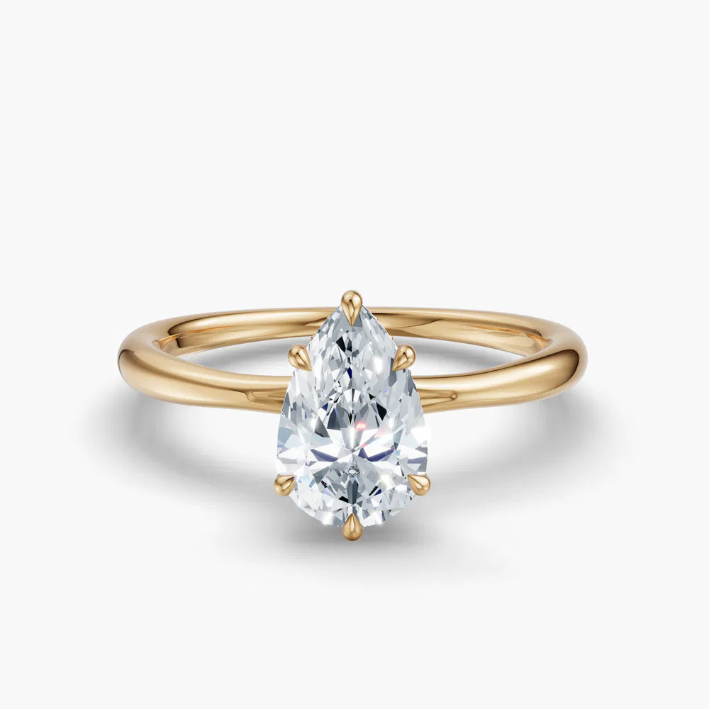Certified 1 carat Lab Grown Diamond Pear Cut Hidden Halo, Solitaire, Low profile Engagement Ring in 14K Yellow Gold-Anomis