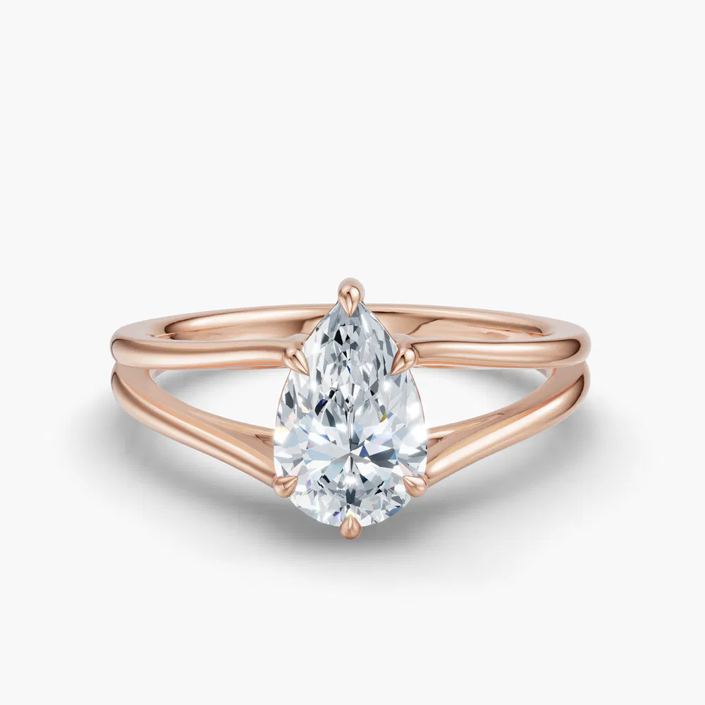 Certified 1 carat Lab Grown Diamond Pear Cut Split Shank, Solitaire, Low profile Engagement Ring in 14K Rose Gold-Wraith