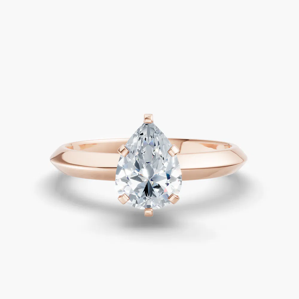 Certified 1 carat Lab Grown Diamond Pear Cut Solitaire, Classic, Simple Engagement Ring in 18K Rose Gold-Aurori
