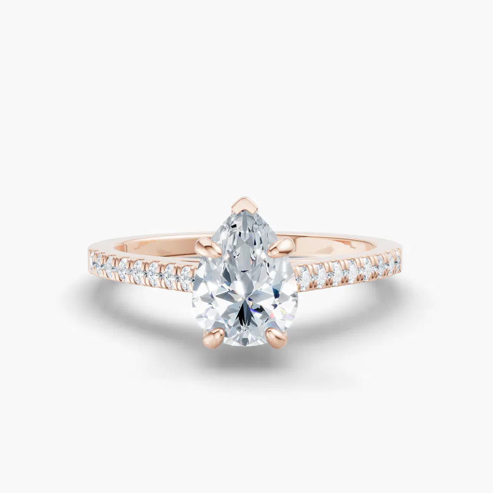 Certified 1 carat Lab Grown Diamond Pear Cut Pavé, Cathedral Engagement Ring in 18K Rose Gold-Zirellun