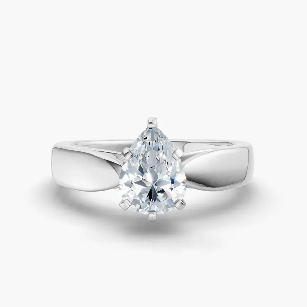 Certified 1 carat Lab Grown Diamond Pear Cut Solitaire, Cathedral Engagement Ring in 18K White Gold-Arlo