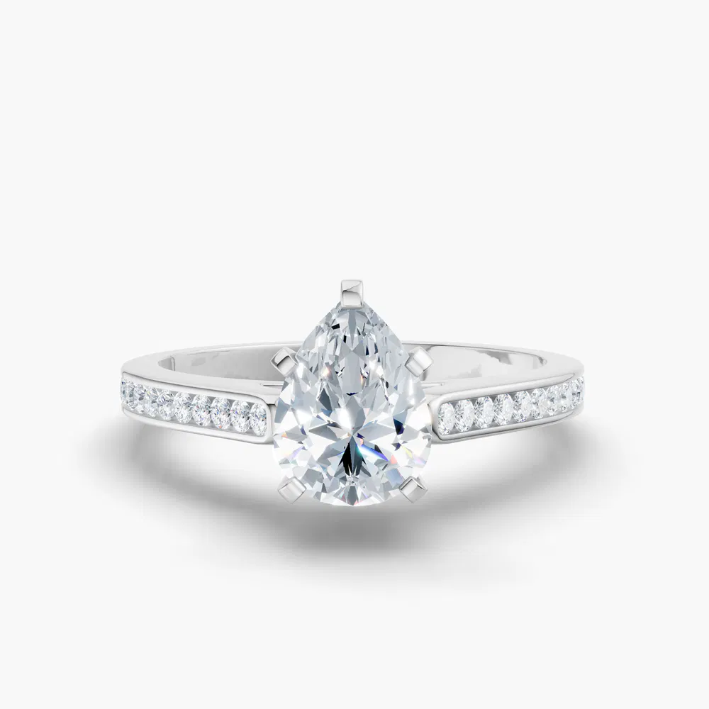 Certified 1 carat Lab Grown Diamond Pear Cut Cathedral, Channel Set Engagement Ring in 14K White Gold-Velora