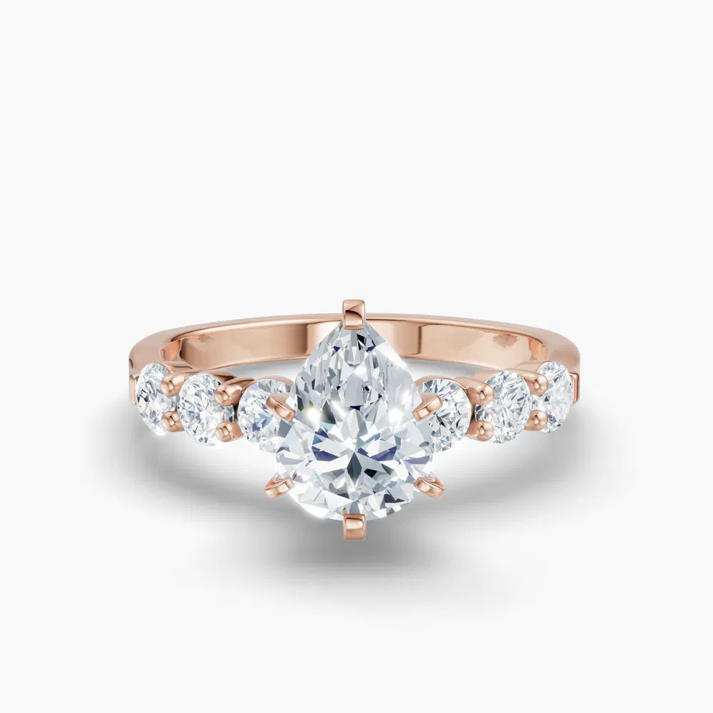 Certified 1 carat Lab Grown Diamond Pear Cut Side Stone Engagement Ring in 14K Rose Gold-Nylis