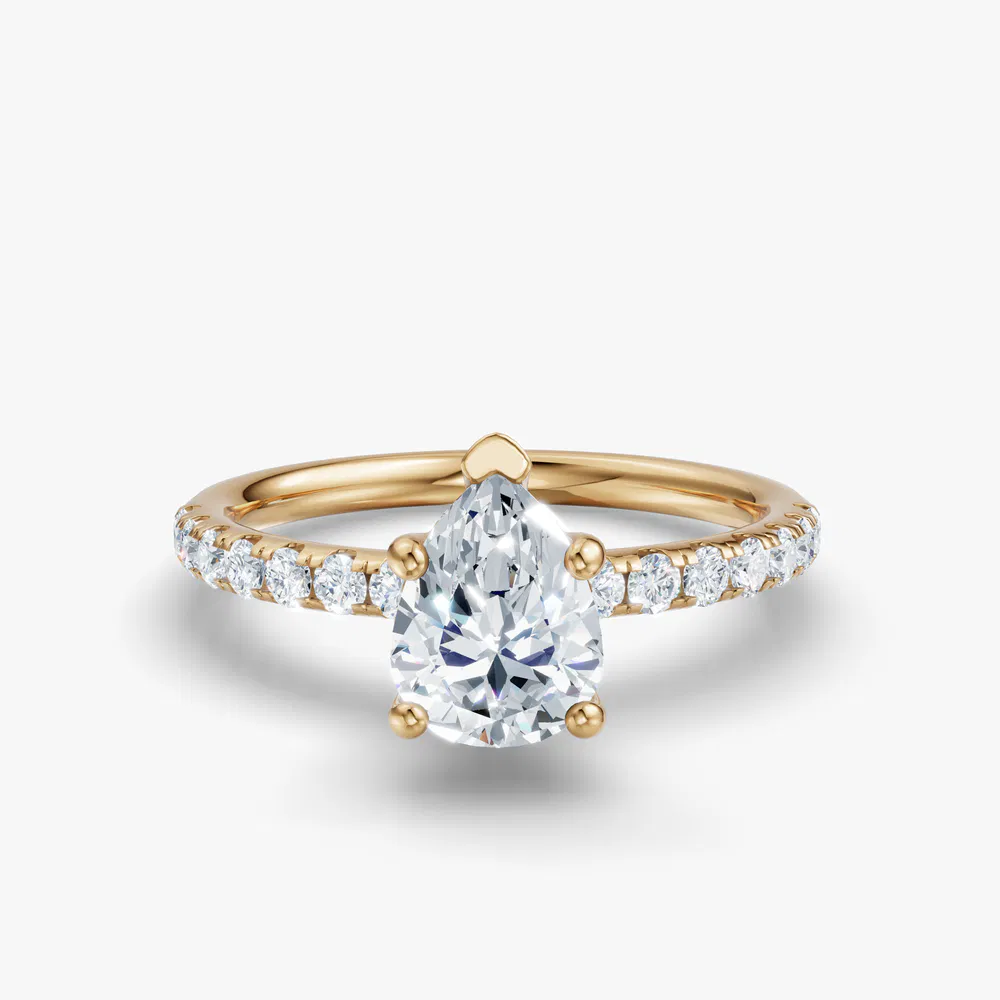 Certified 1 carat Lab Grown Diamond Pear Cut Pavé, Hidden Halo Engagement Ring in 14K Yellow Gold-Decna