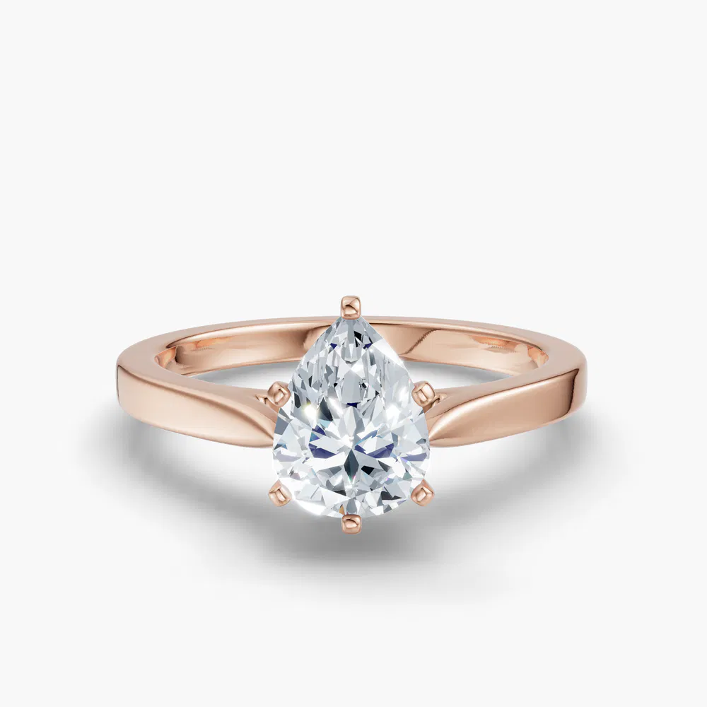 Certified 1 carat Lab Grown Diamond Pear Cut Solitaire, Cathedral Engagement Ring in 14K Rose Gold-Saga