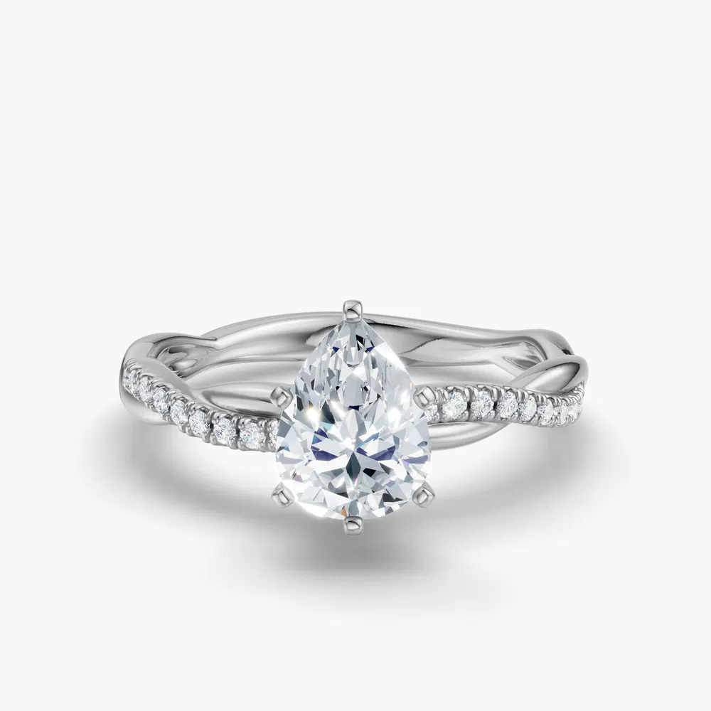 Certified 1 carat Lab Grown Diamond Pear Cut Pavé, Twist, Infinity Engagement Ring in 14K White Gold-Obliq