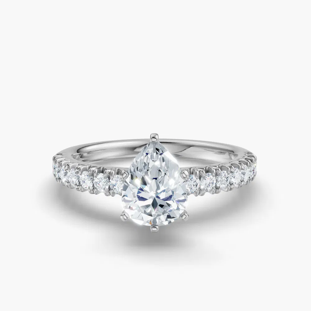 Certified 1 carat Lab Grown Diamond Pear Cut Pavé, Classic, Simple Engagement Ring in 14K White Gold-Nela