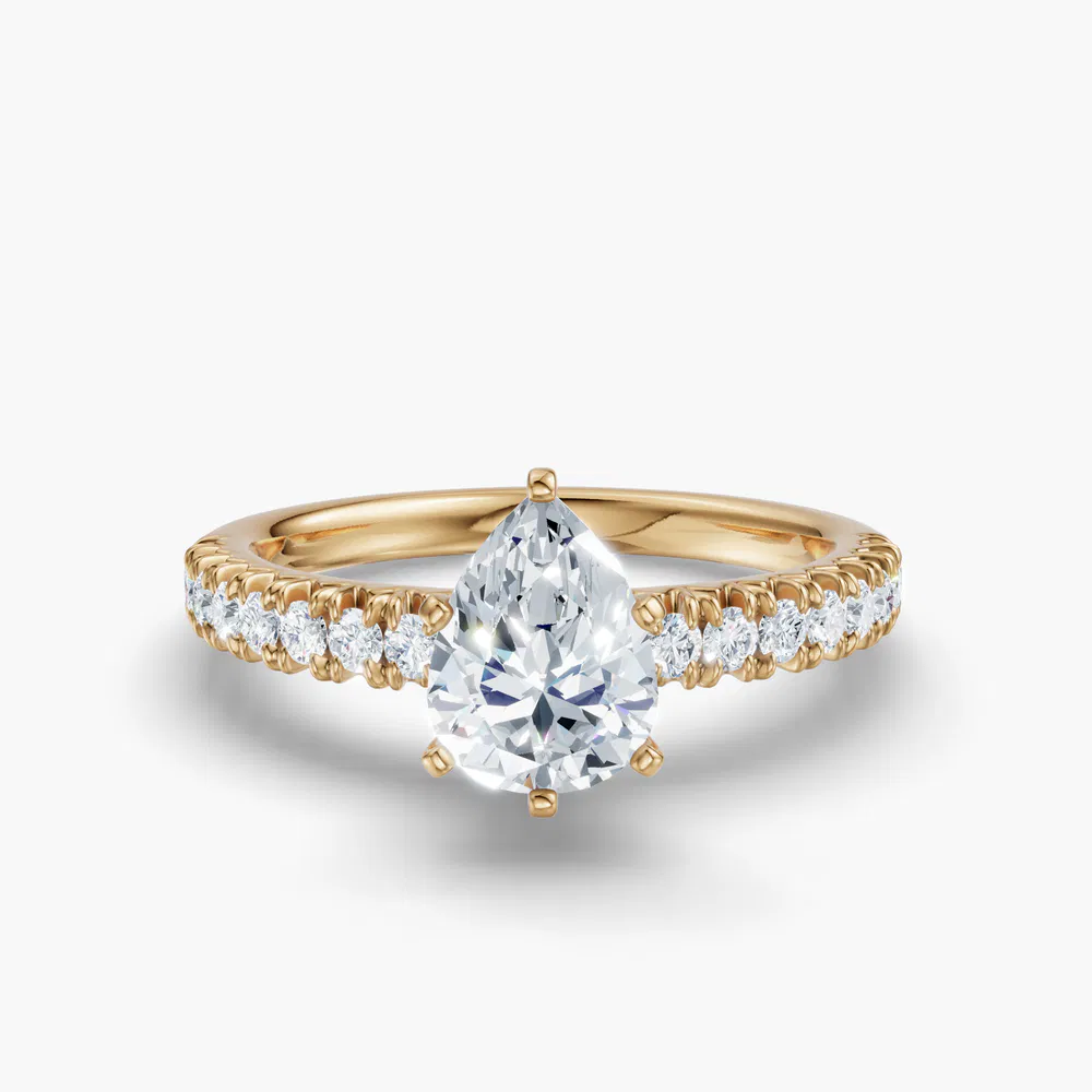 Certified 1 carat Lab Grown Diamond Pear Cut Pavé, Classic, Simple Engagement Ring in 18K Yellow Gold-Nela