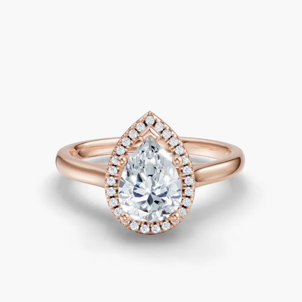 Certified 1 carat Lab Grown Diamond Pear Cut Halo, Cathedral Engagement Ring in 14K Rose Gold-Pejr