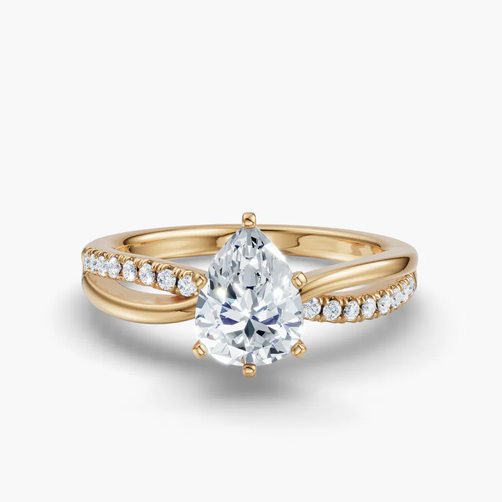 Certified 1 carat Lab Grown Diamond Pear Cut Pavé, Split Shank Engagement Ring in 18K Yellow Gold-Polaris