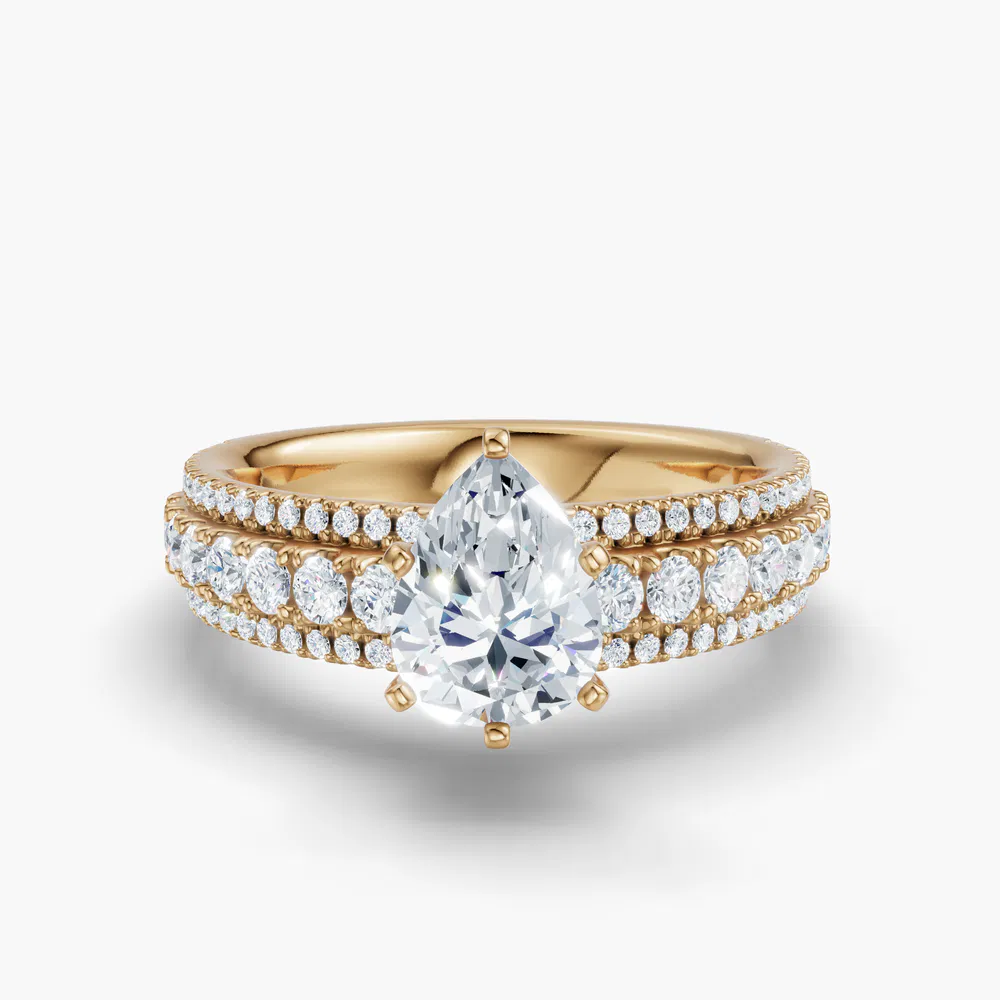 Certified 1 carat Lab Grown Diamond Pear Cut Pavé Engagement Ring in 14K Yellow Gold-Riven