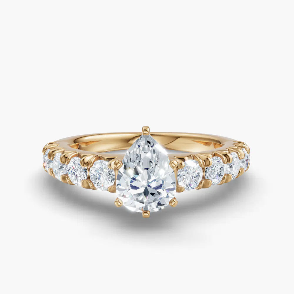 Certified 1 carat Lab Grown Diamond Pear Cut Pavé, Classic, Simple Engagement Ring in 14K Yellow Gold-Zionb
