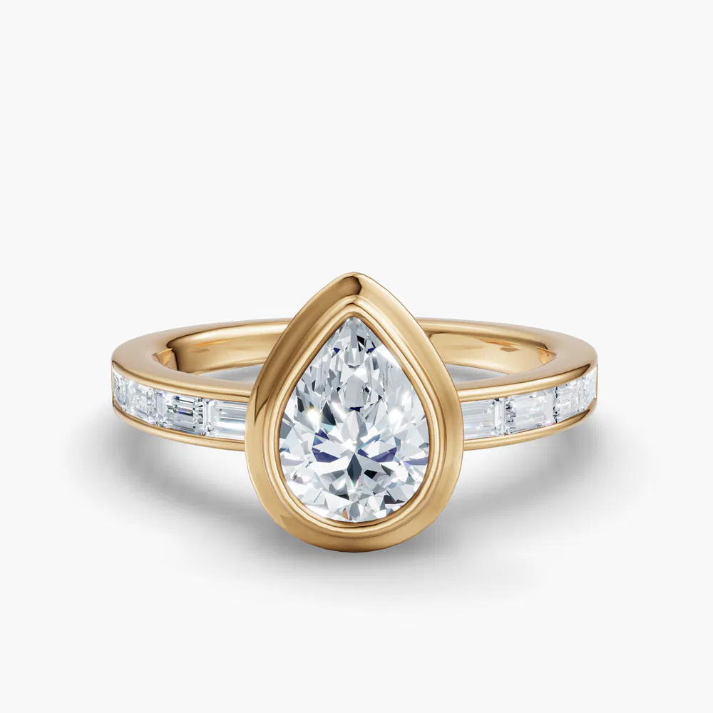 Certified 1 carat Lab Grown Diamond Pear Cut Bezel, Channel Set, Art Deco Engagement Ring in 14K Yellow Gold-Celeste