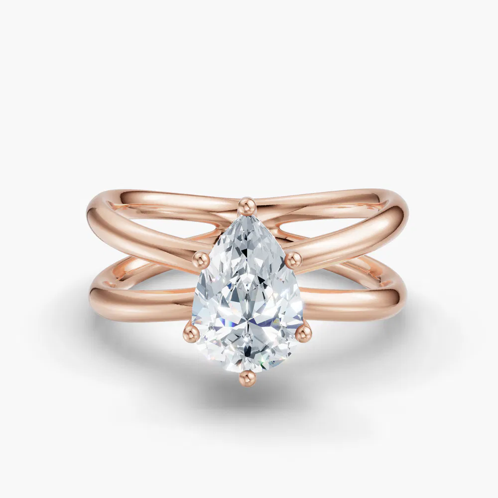 Certified 1 carat Lab Grown Diamond Pear Cut Solitaire, Split Shank, Hidden Halo Engagement Ring in 14K Rose Gold-Ryn