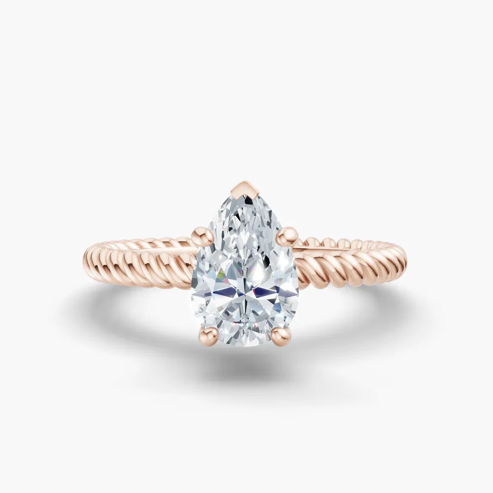 Certified 1 carat Lab Grown Diamond Pear Cut Solitaire, Twist, Vintage Engagement Ring in 18K Rose Gold-Liray