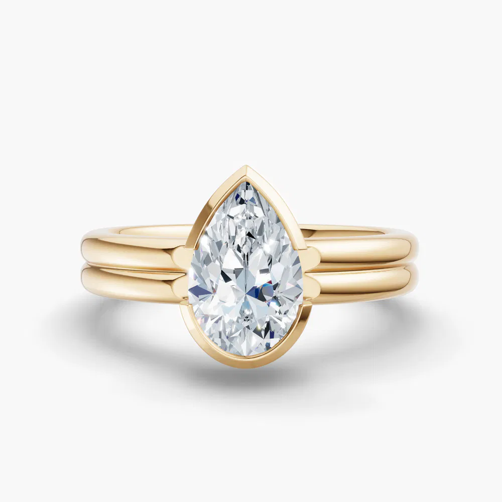 Certified 1 carat Lab Grown Diamond Pear Cut Solitaire, Bezel, Modern Engagement Ring in 18K Yellow Gold-Sena