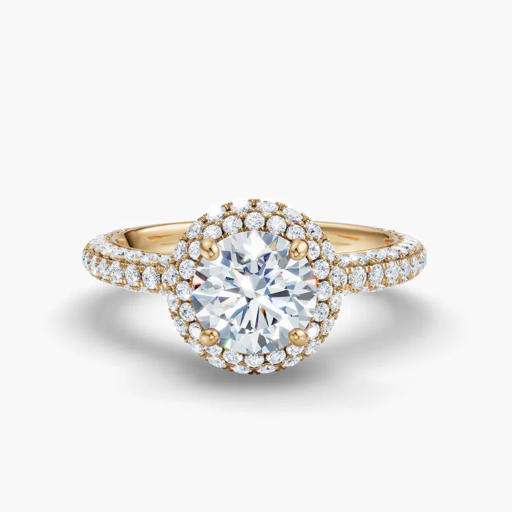 Certified 1 carat Lab Grown Diamond Round Cut Pavé, Halo, Hidden Halo Engagement Ring in 14K Yellow Gold-Brym