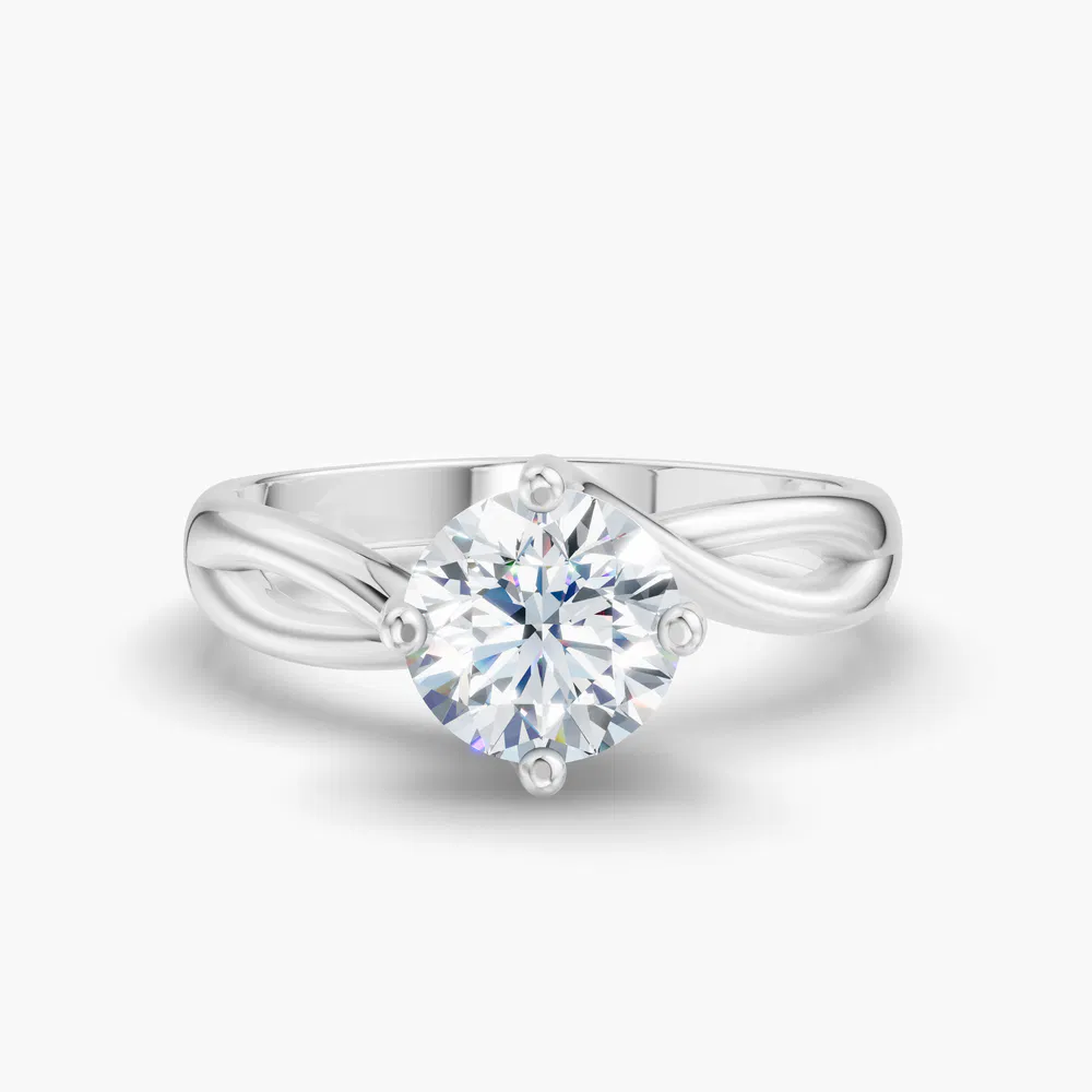 Certified 1 carat Lab Grown Diamond Round Cut Solitaire, Split Shank, Twist Engagement Ring in 18K White Gold-Ruby