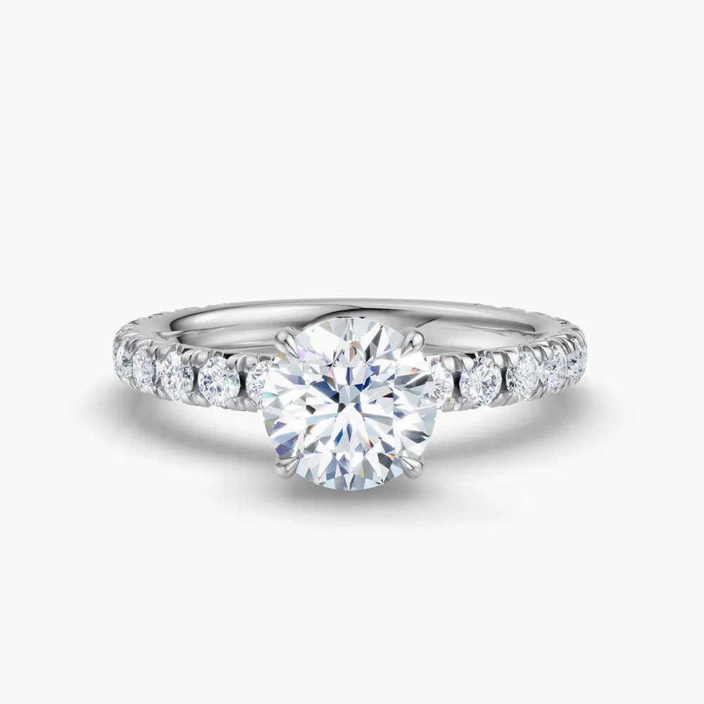 Cyrra 1 carat Lab Grown Diamond Round Cut Pavé, Hidden Halo, Low profile Engagement Ring in 14K White Gold