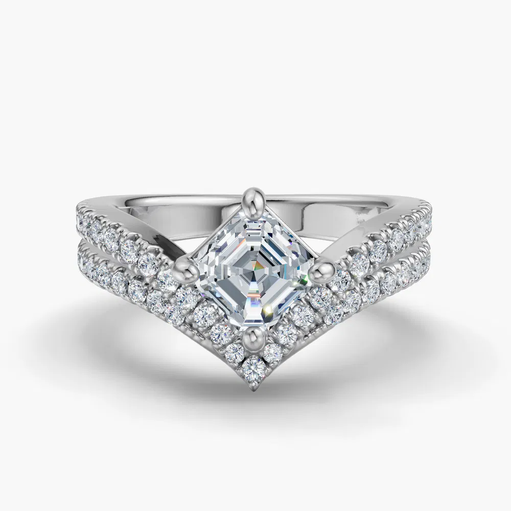 Soli 1 carat Lab Grown Diamond Asscher Cut Unique, Pavé, Floating Engagement Ring in 18K White Gold