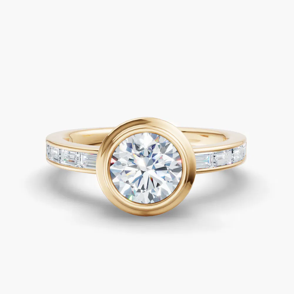 Celeste 1 carat Lab Grown Diamond Round Cut Bezel, Art Deco, Channel Set Engagement Ring in 14K Yellow Gold