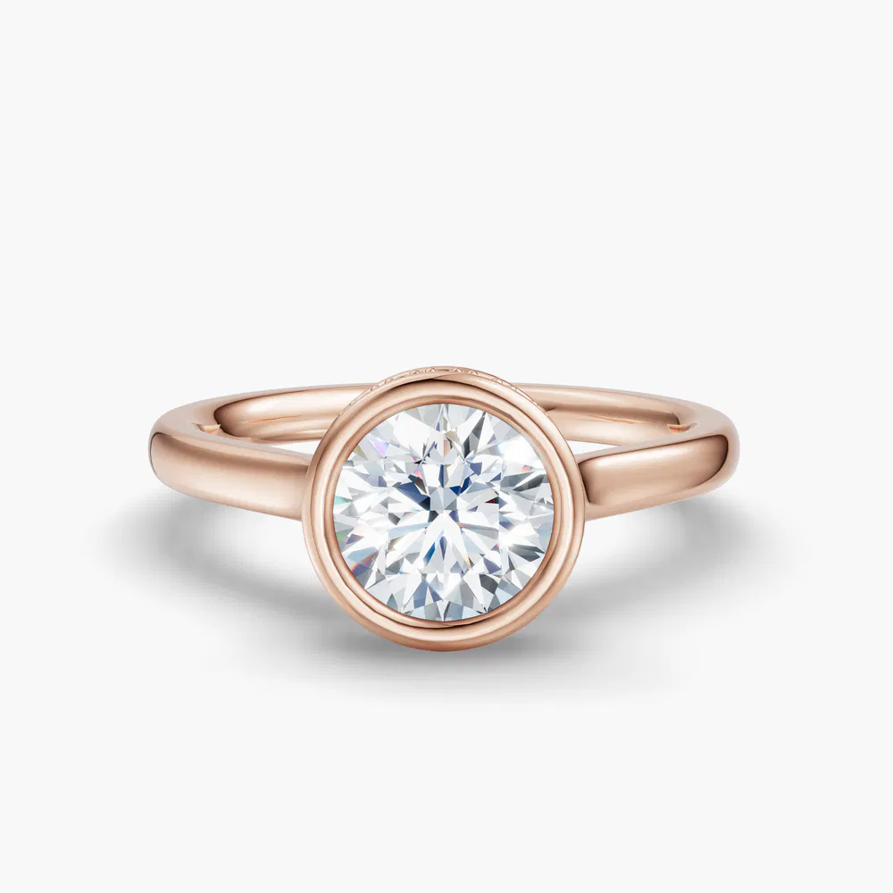 Nival 1 carat Lab Grown Diamond Round Cut Bezel, Solitaire, Hidden Halo Engagement Ring in 14K Rose Gold