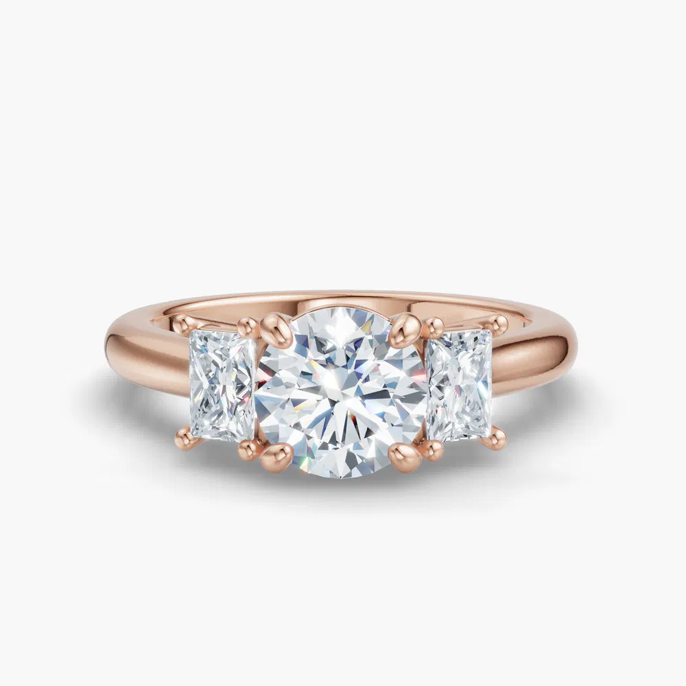 Dravon 1 carat Lab Grown Diamond Round Cut Three Stone, Side Stone Engagement Ring in 18K Rose Gold
