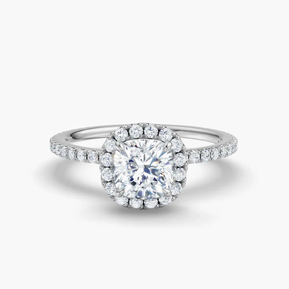 Certified 1 carat Lab Grown Diamond Cushion Cut Pavé, Halo, Hidden Halo Engagement Ring in 14K White Gold-Jynl