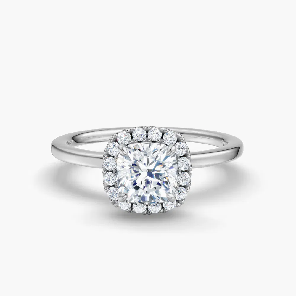 Certified 1 carat Lab Grown Diamond Cushion Cut Halo, Hidden Halo Engagement Ring in 14K White Gold-Elite Noctil