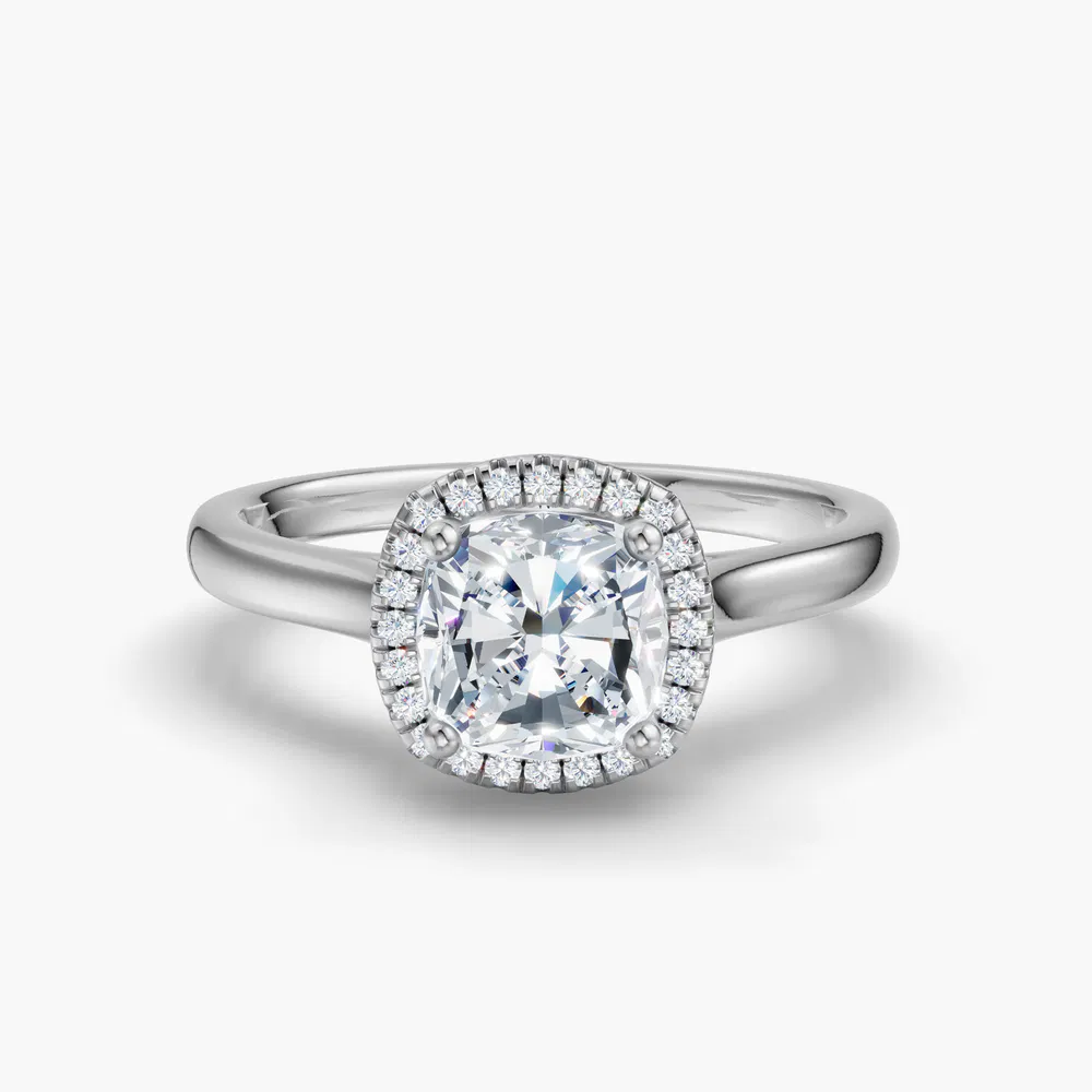 Certified 1 carat Lab Grown Diamond Cushion Cut Halo, Cathedral Engagement Ring in 14K White Gold-Pejr